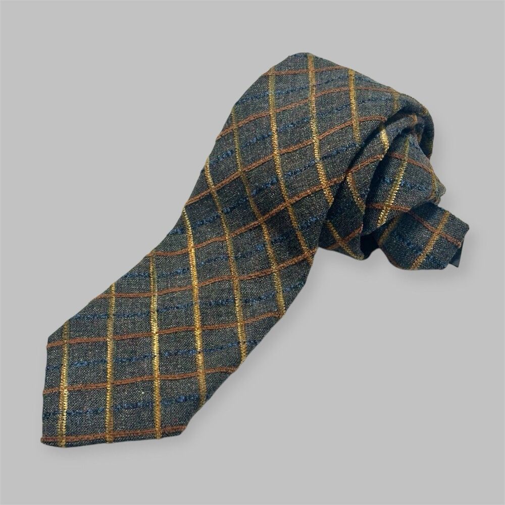 Ermenegildo Zegna Neck Tie Grey Plaid Check Wool Silk Blend Luxury Made In Italy